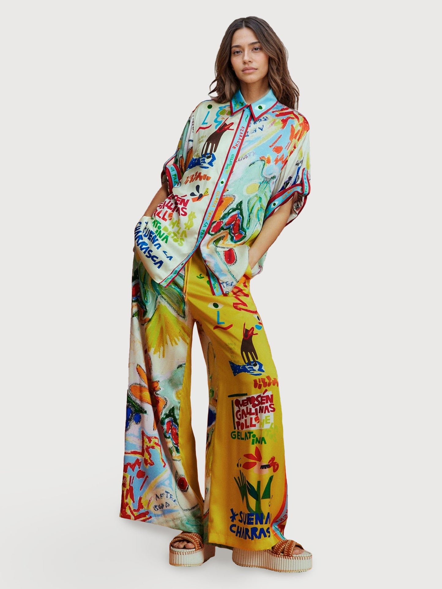 Vibrant Art Print Button-Up Shirt