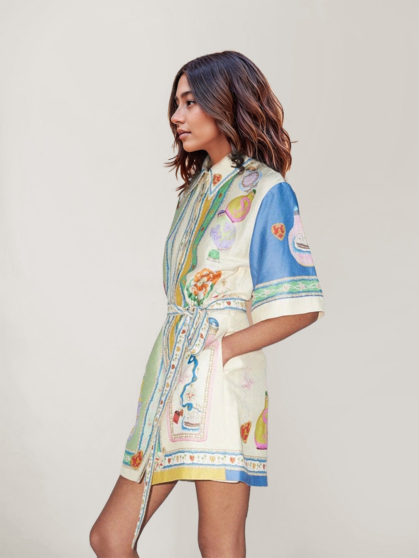 Vintage Art Printed Shirt Dress