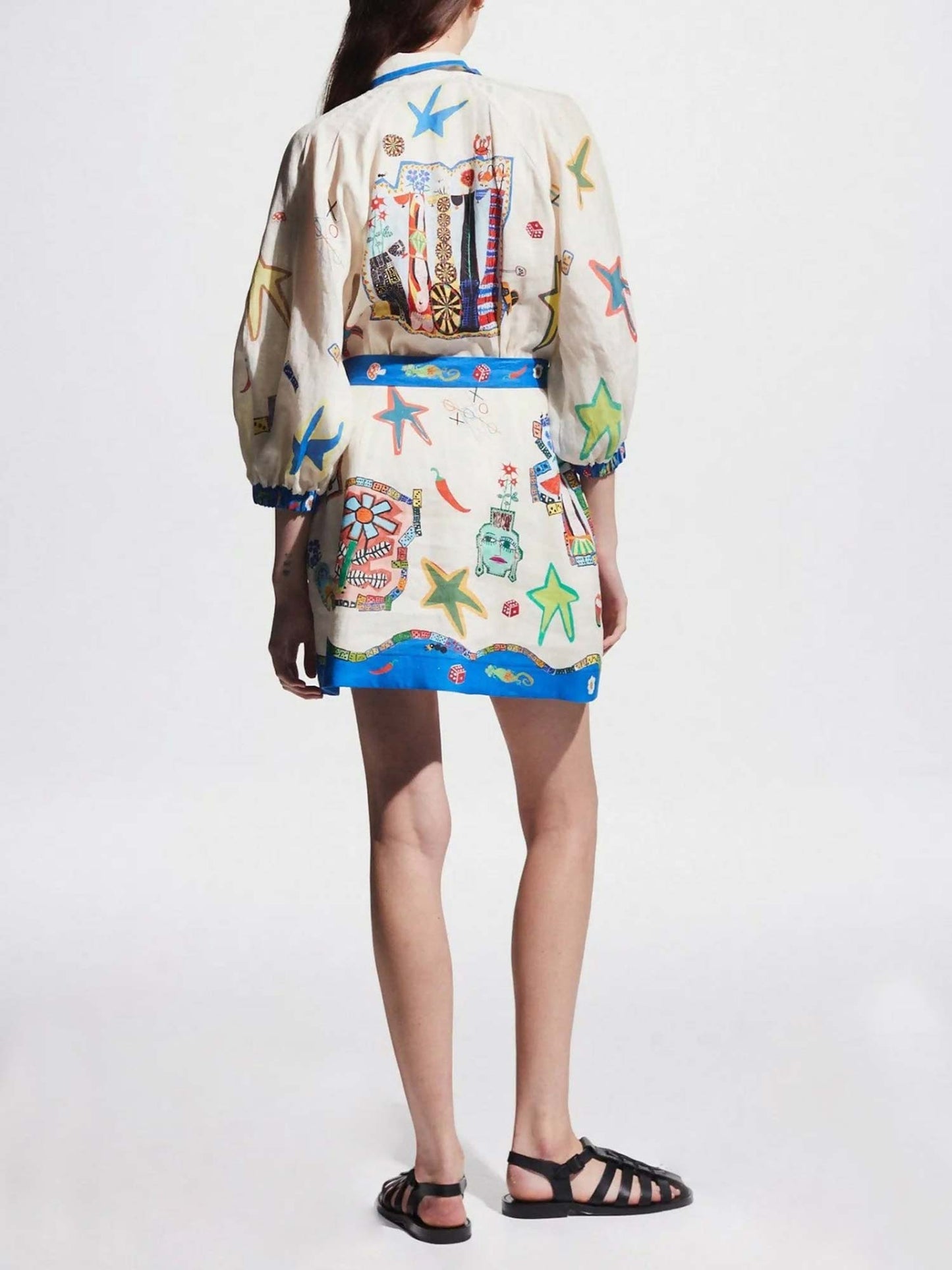 Tropical Print Mini Dress with Belt