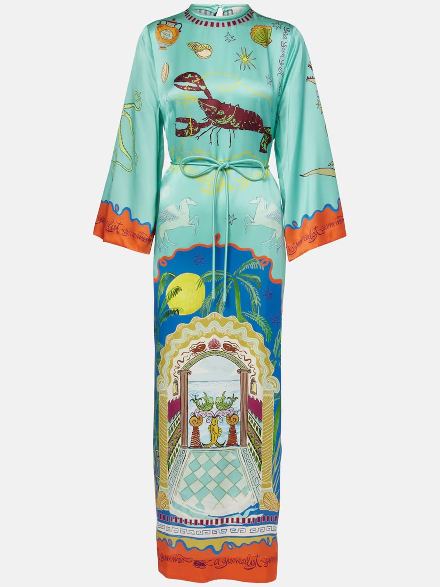 Mythical Scene Printed Kaftan Midi Dress