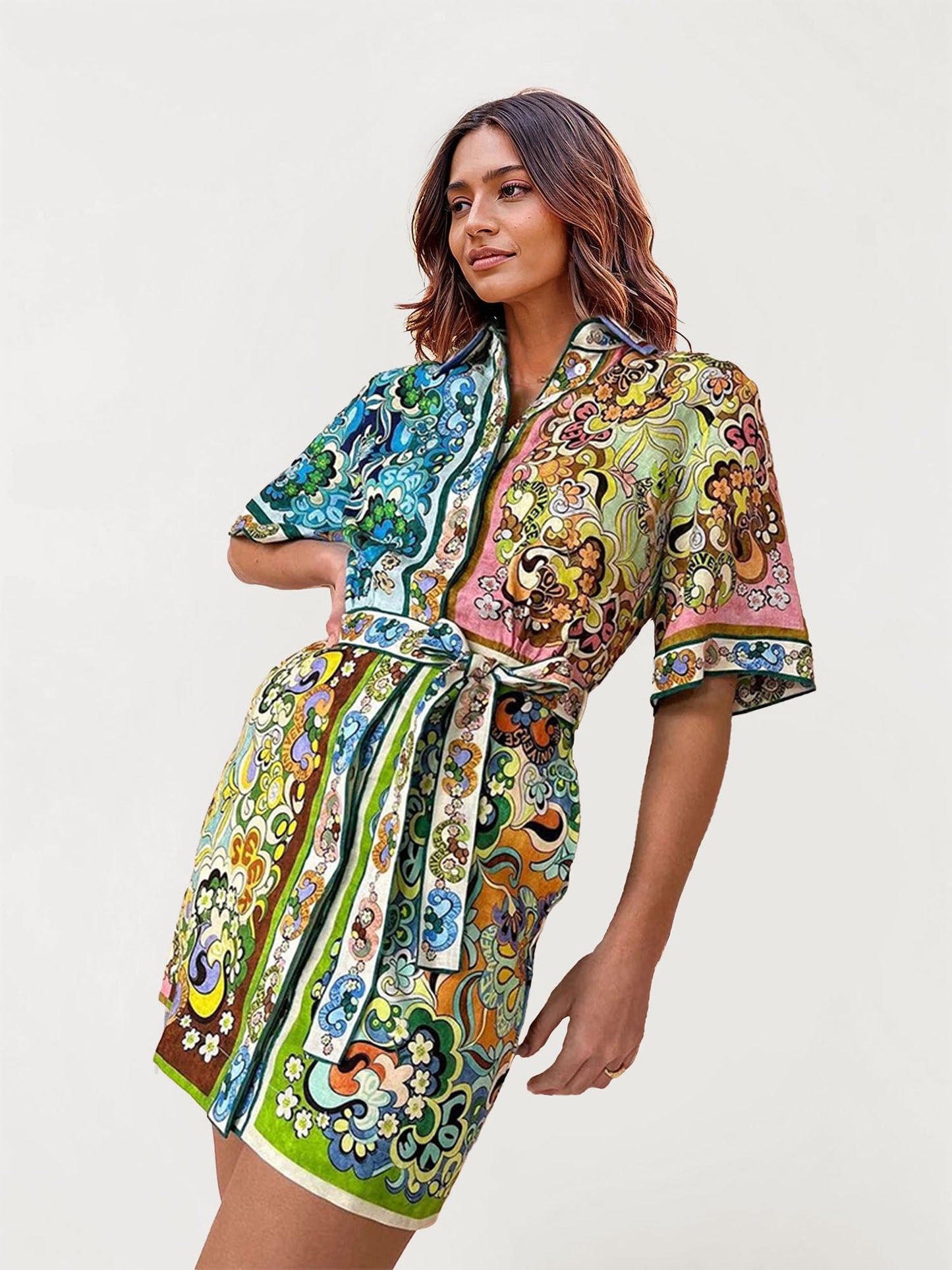 Printed Mini Dress with Belt