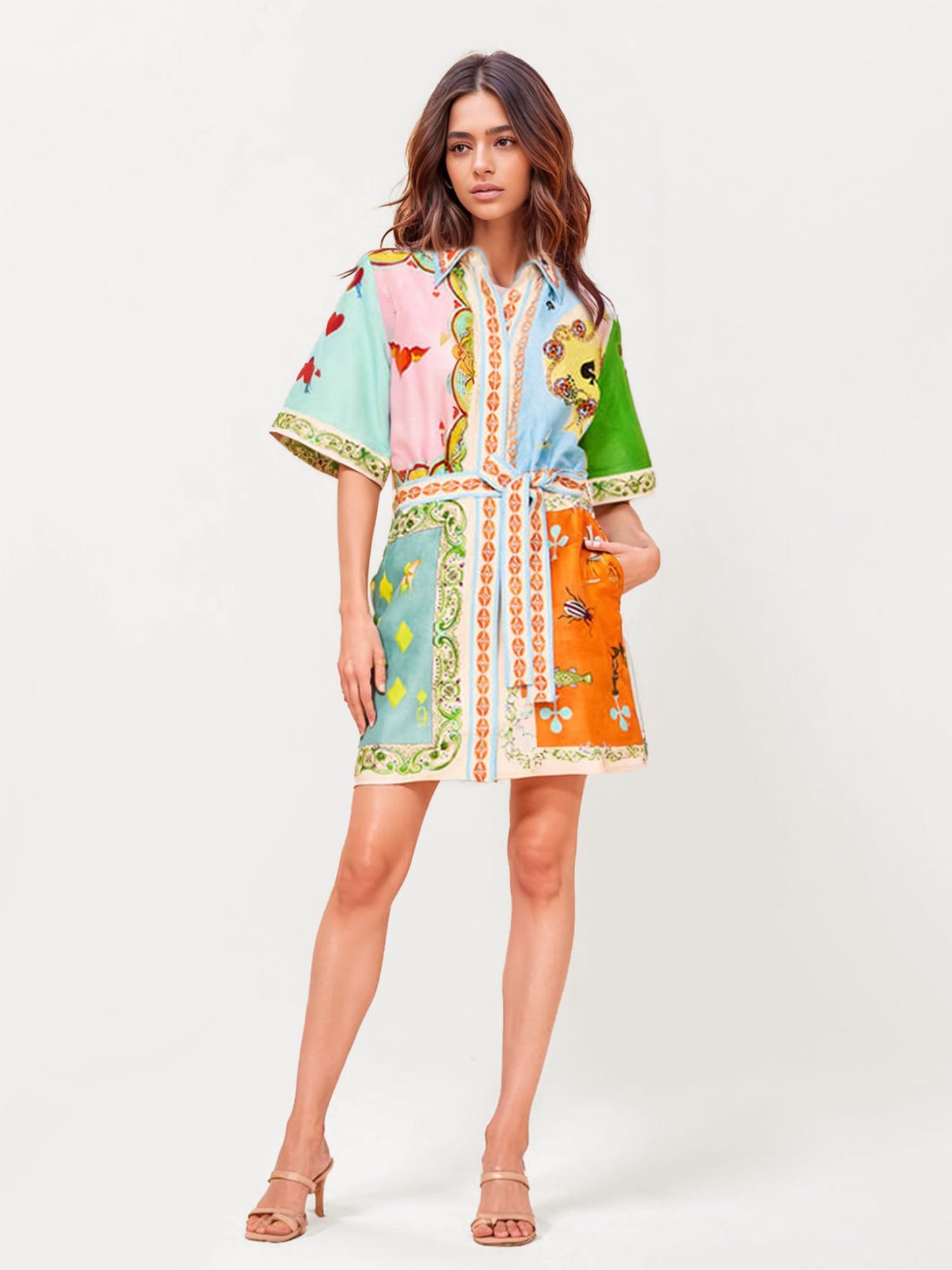 Colorful Printed Mini Shirt Dress