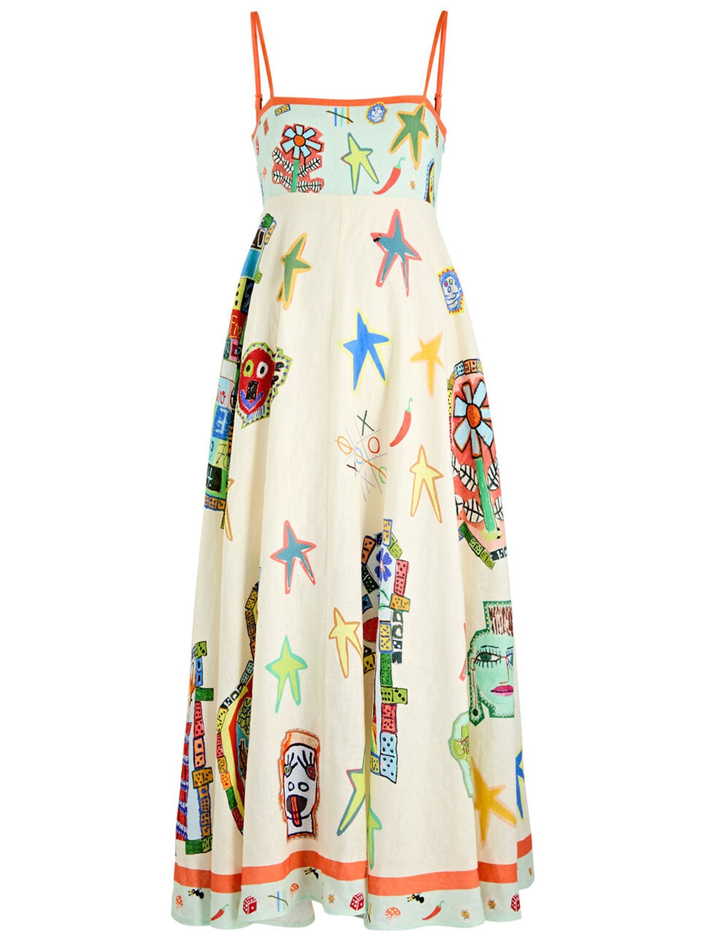 Colorful Sketch Print Midi Dress