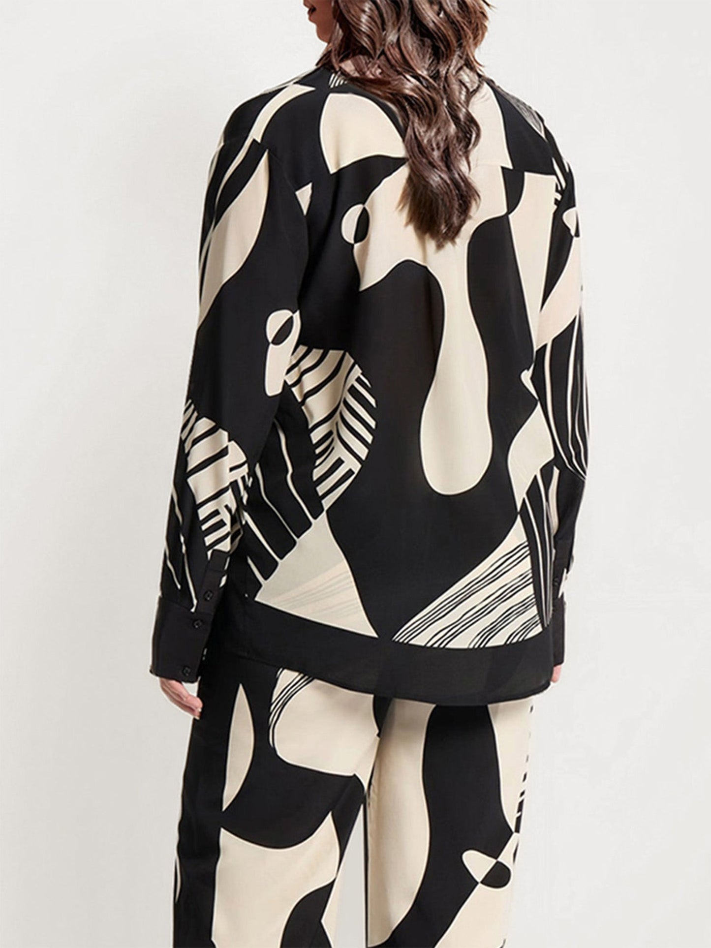 Abstract Black and White Print Button-Up Shirt