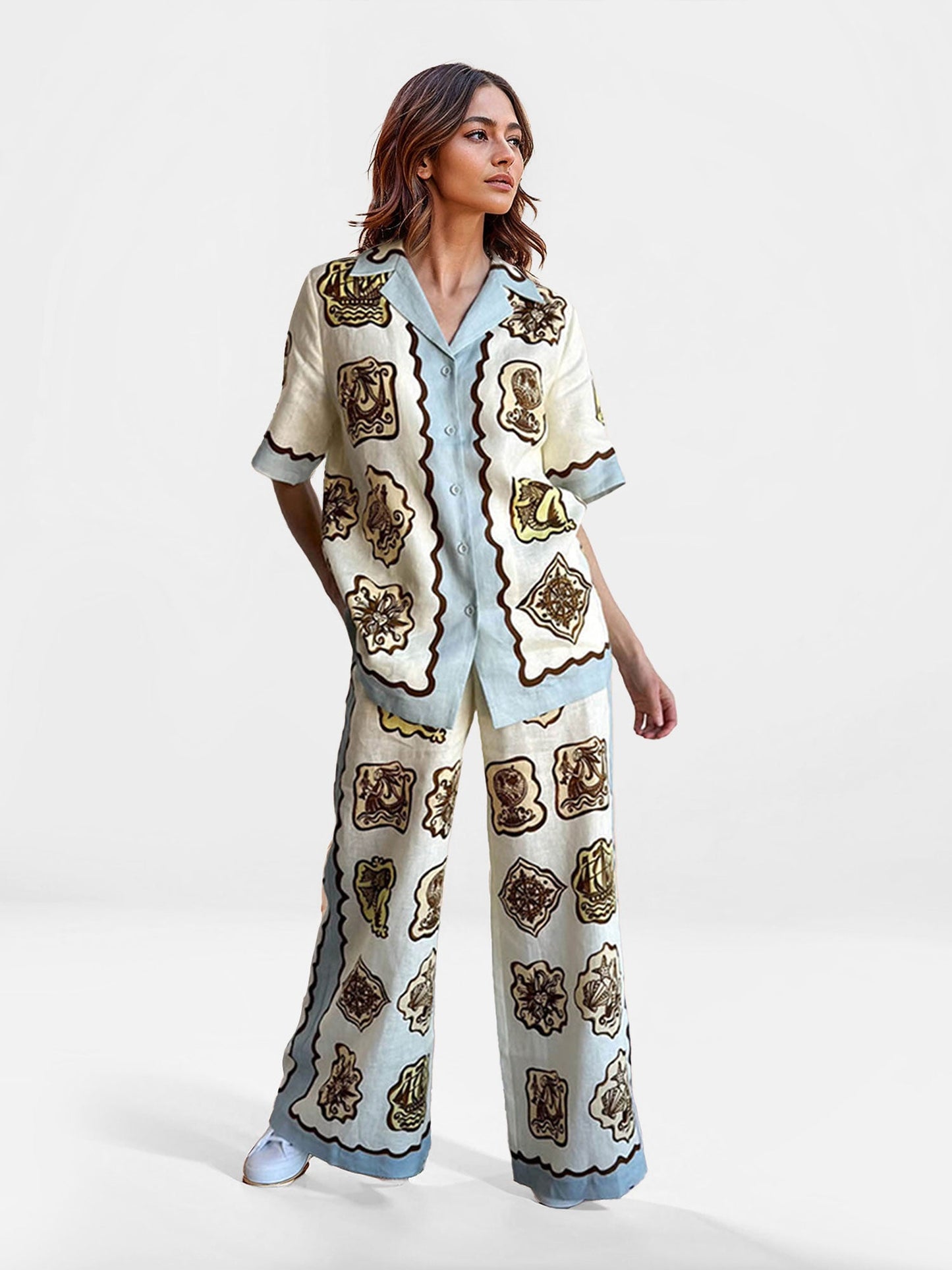Abstract Print Wide-Leg Pants