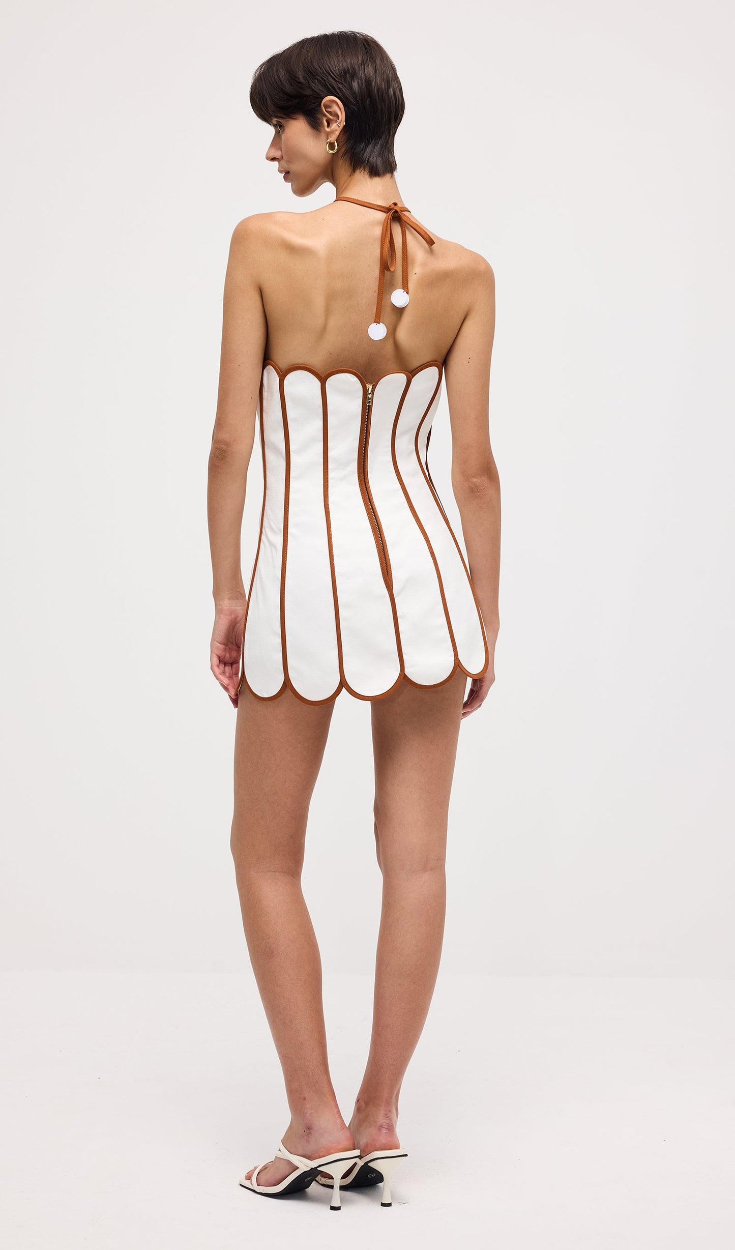 Scalloped Linen Halter Mini Dress