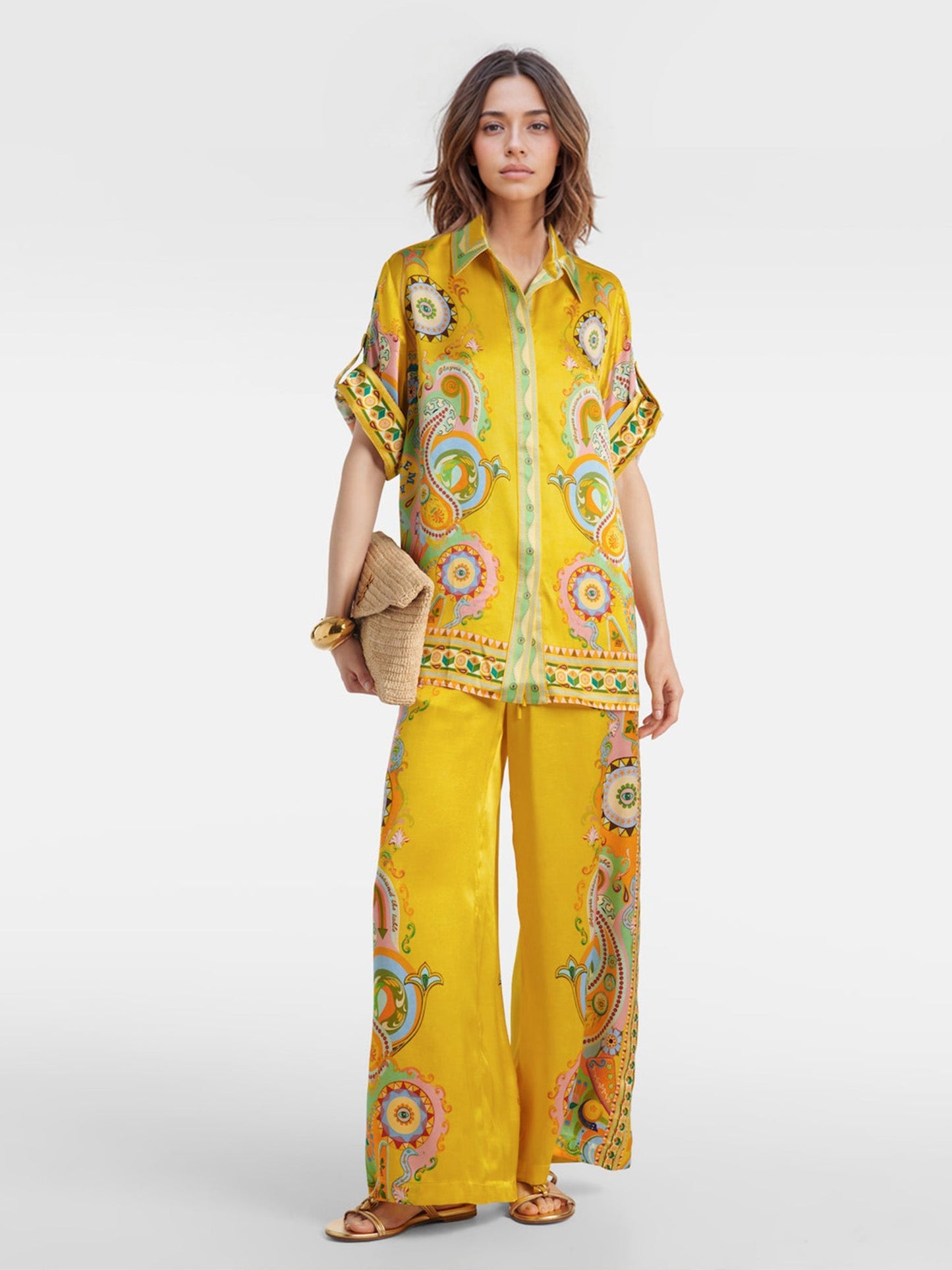 Luxe Satin Cashew Blossom Oversized Shirt