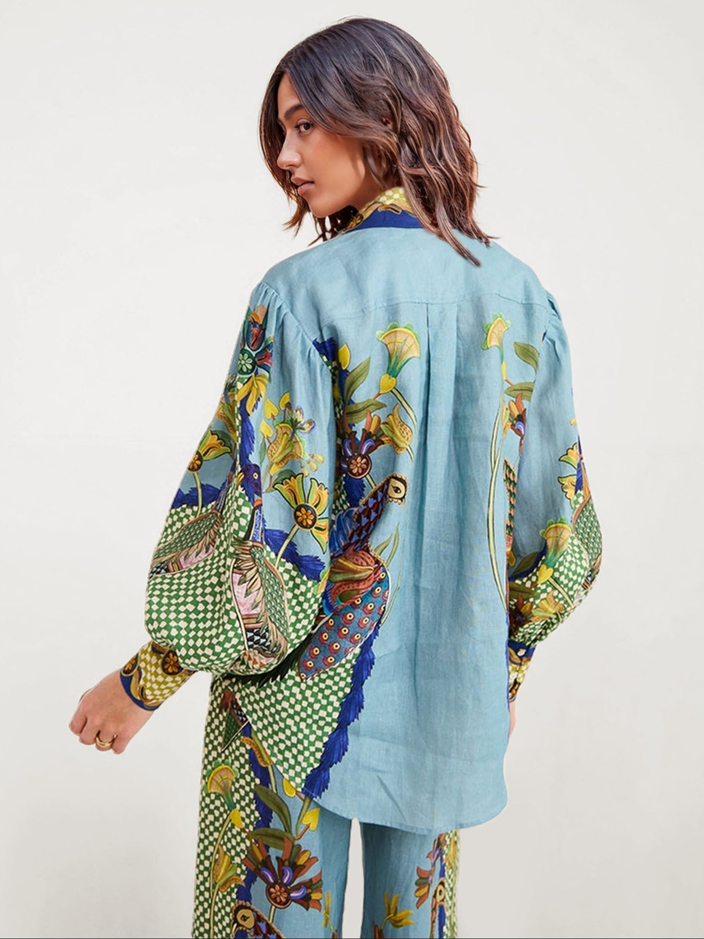 Bohemian Floral Print Button-Up Shirt