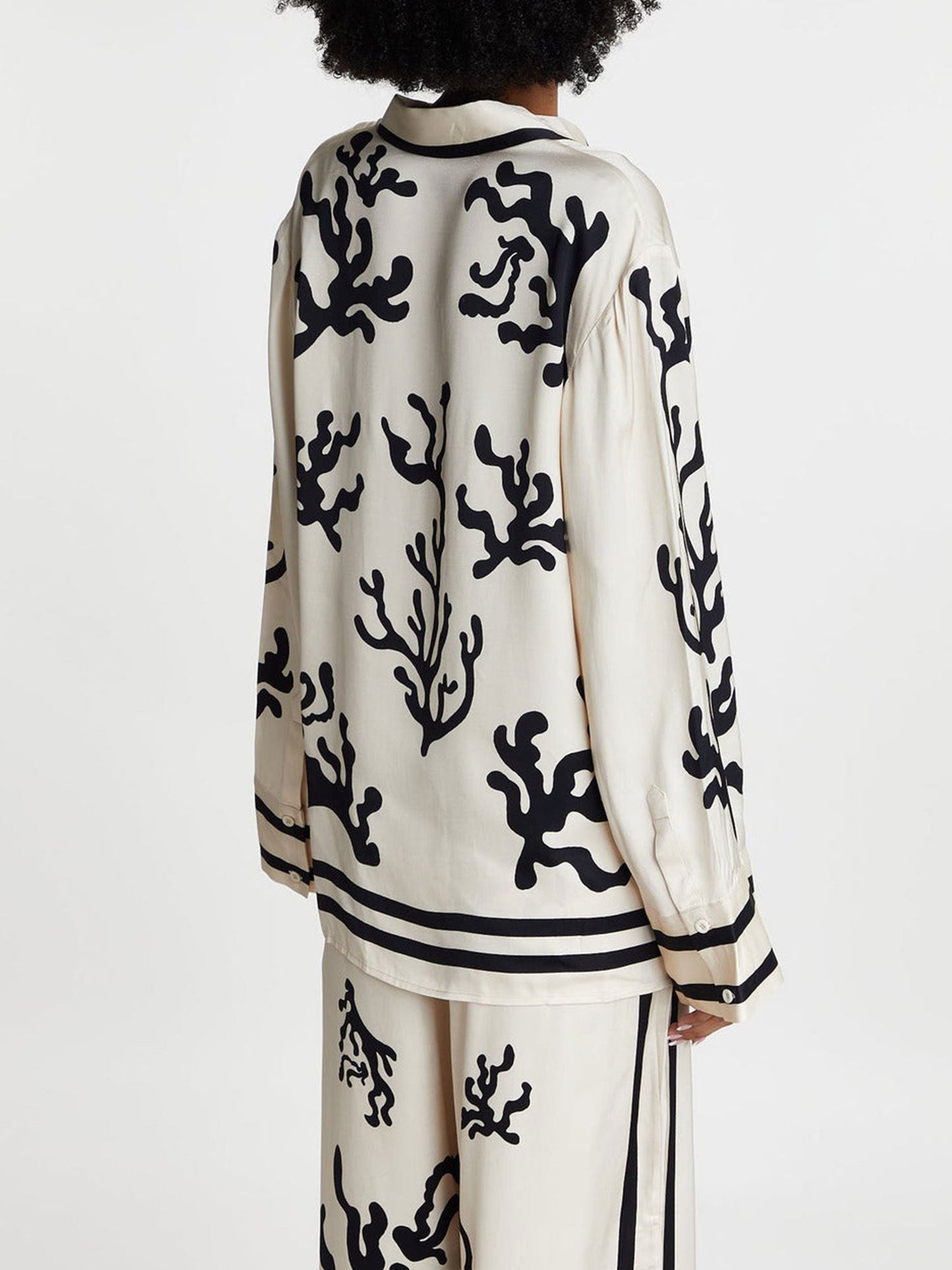 Black Coral Print Button-Up Shirt