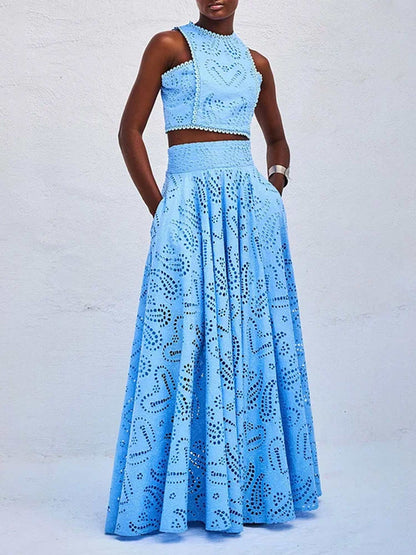 Embroidered Eyelet Maxi Skirt