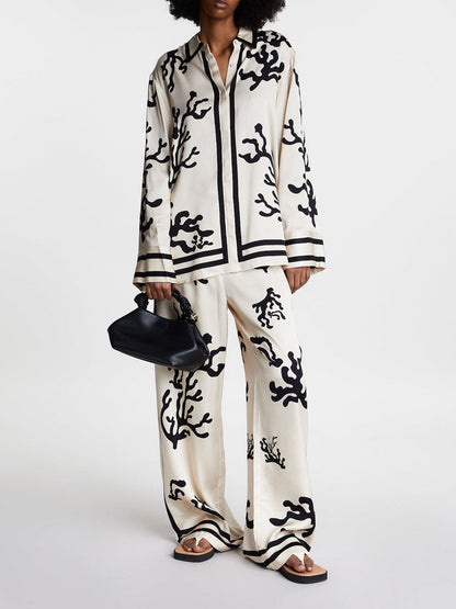 Black Coral Print Button-Up Shirt