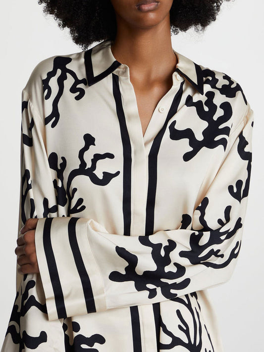 Black Coral Print Button-Up Shirt