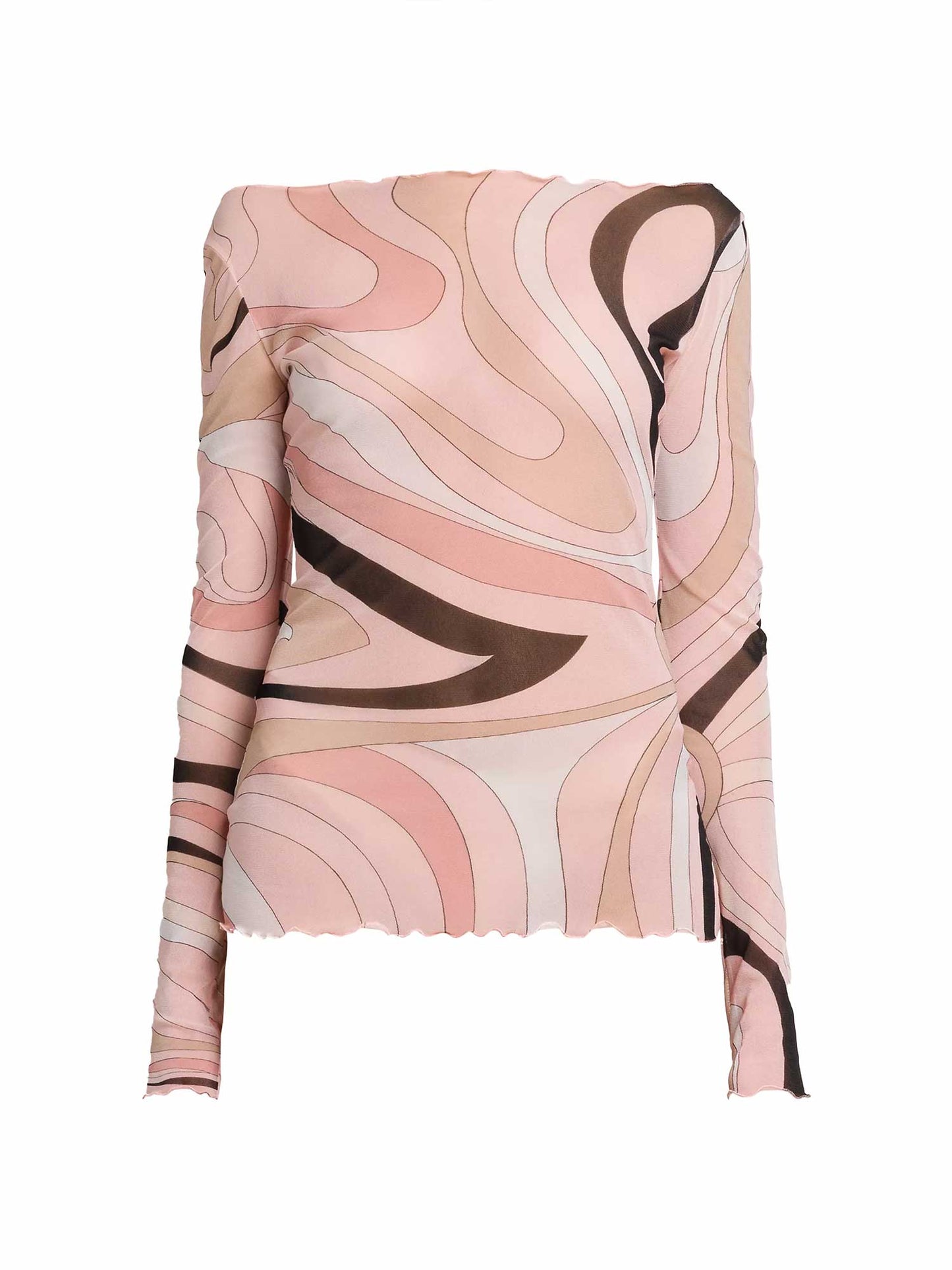 Mesh Long Sleeve Sheer Printed Top