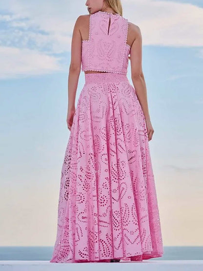 Embroidered Eyelet Maxi Skirt