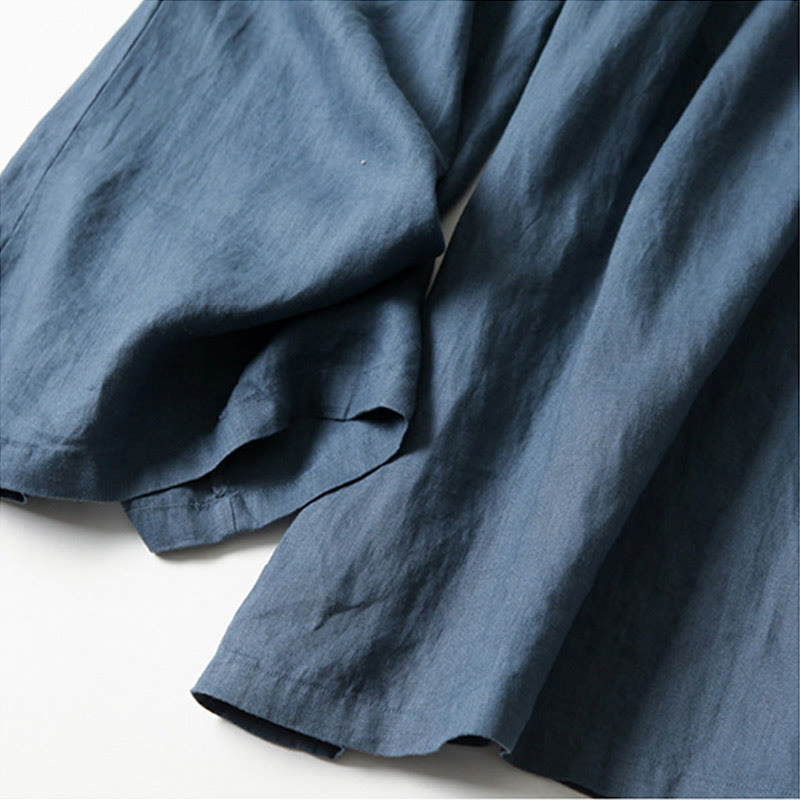 Lina Stones Plain Color Cotton Linen High Waist Wide Leg Pants With Pockets