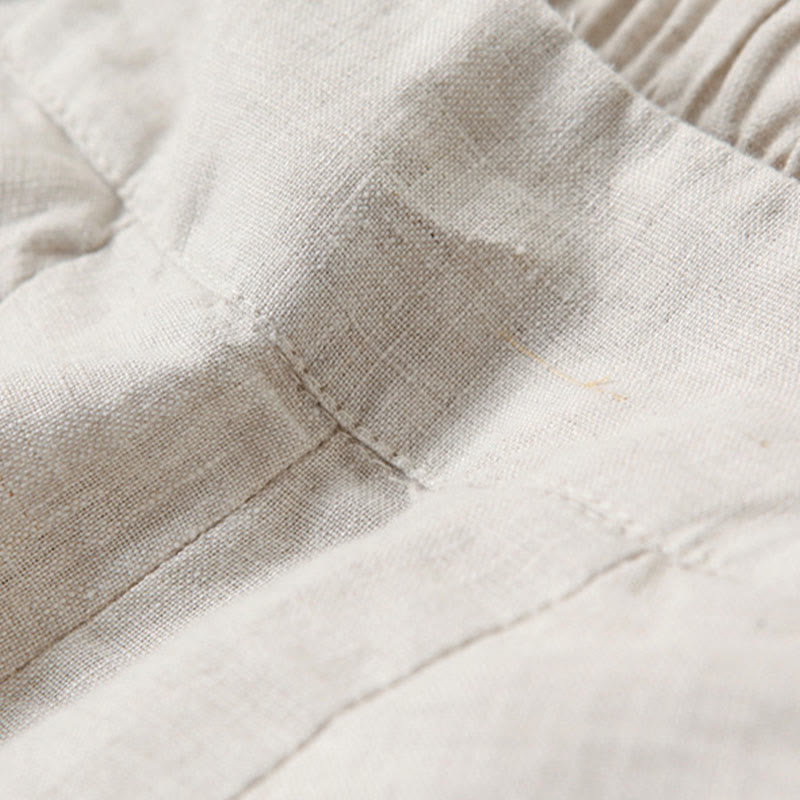 Lina Stones Plain Color Cotton Linen High Waist Wide Leg Pants With Pockets