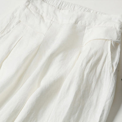Lina Stones Plain Color Cotton Linen High Waist Wide Leg Pants With Pockets