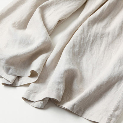 Lina Stones Plain Color Cotton Linen High Waist Wide Leg Pants With Pockets