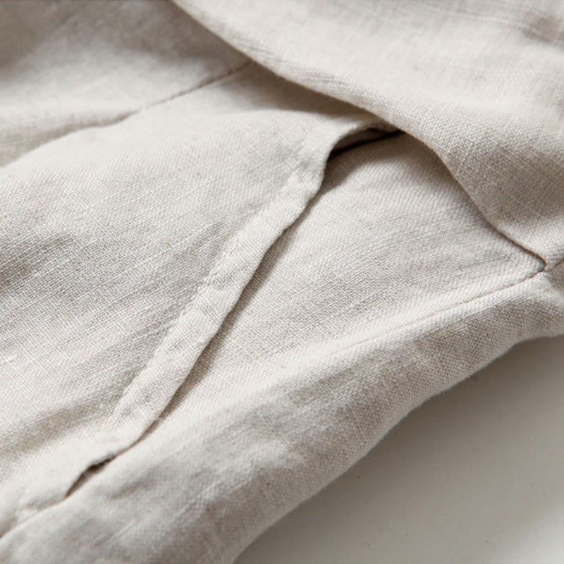 Lina Stones Plain Color Cotton Linen High Waist Wide Leg Pants With Pockets