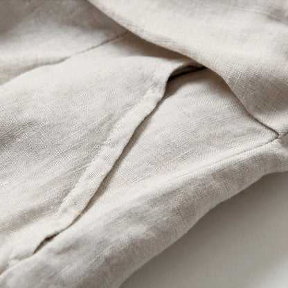 Lina Stones Plain Color Cotton Linen High Waist Wide Leg Pants With Pockets