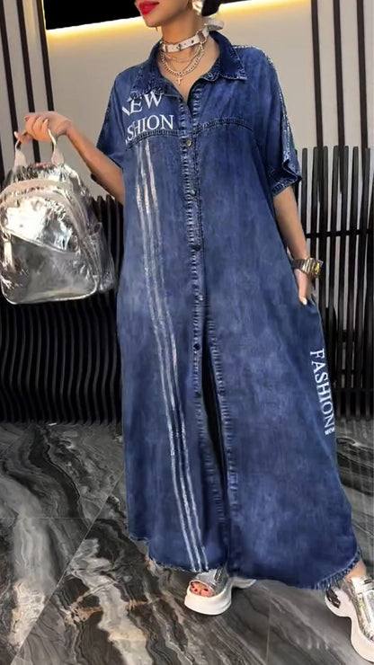 Women's Lapel Tencel Denim Comfortable and Fashionable Dress