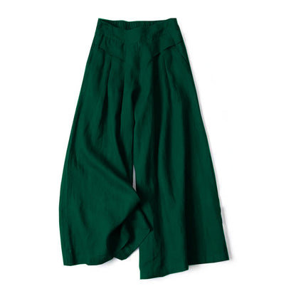 Lina Stones Plain Color Cotton Linen High Waist Wide Leg Pants With Pockets