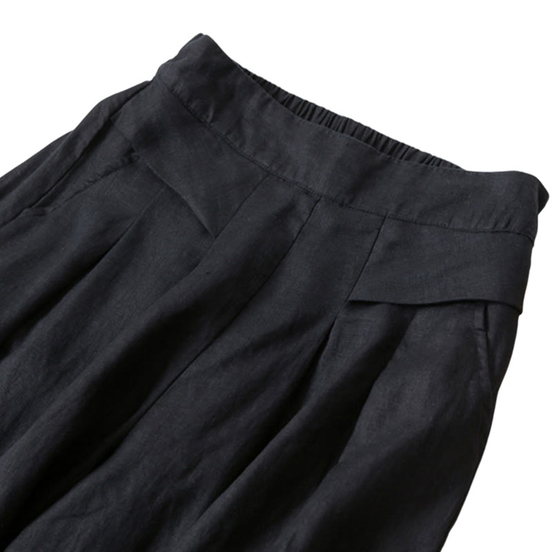Lina Stones Plain Color Cotton Linen High Waist Wide Leg Pants With Pockets