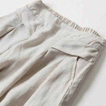 Lina Stones Plain Color Cotton Linen High Waist Wide Leg Pants With Pockets