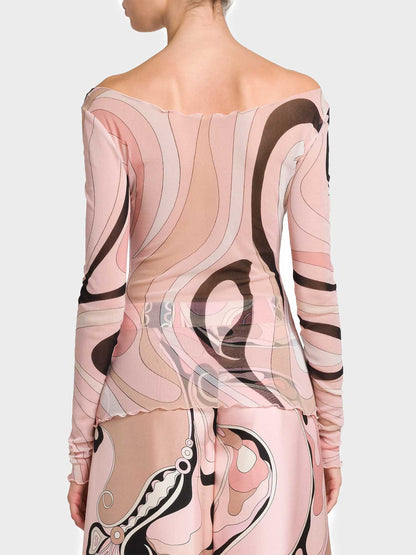 Mesh Long Sleeve Sheer Printed Top