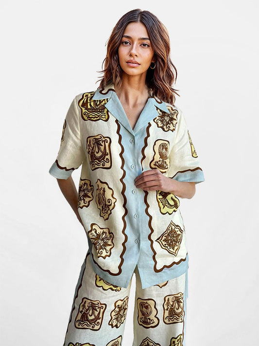Abstract Print Button-Up Shirt