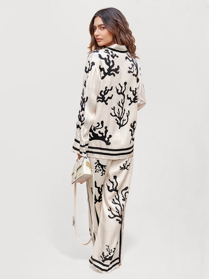 Black Coral Print Button-Up Shirt