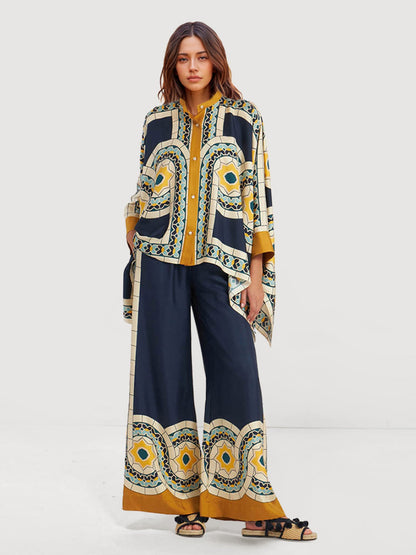 Geometric Print Oversized Button-Up Shirt