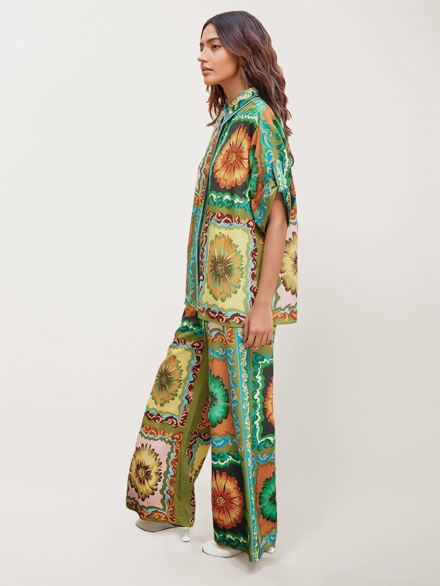 Floral Harmony Wide-Leg Pants