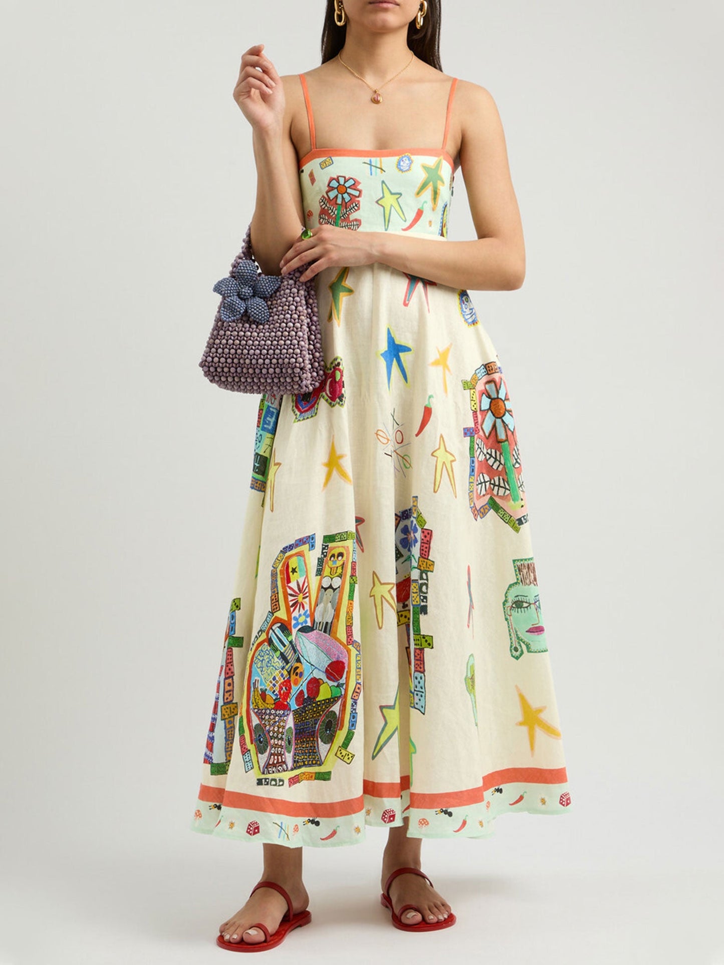 Colorful Sketch Print Midi Dress