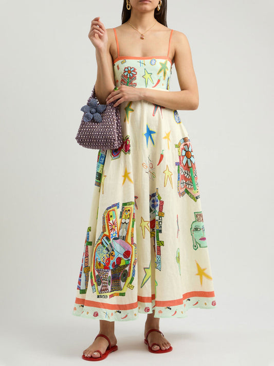 Colorful Sketch Print Midi Dress