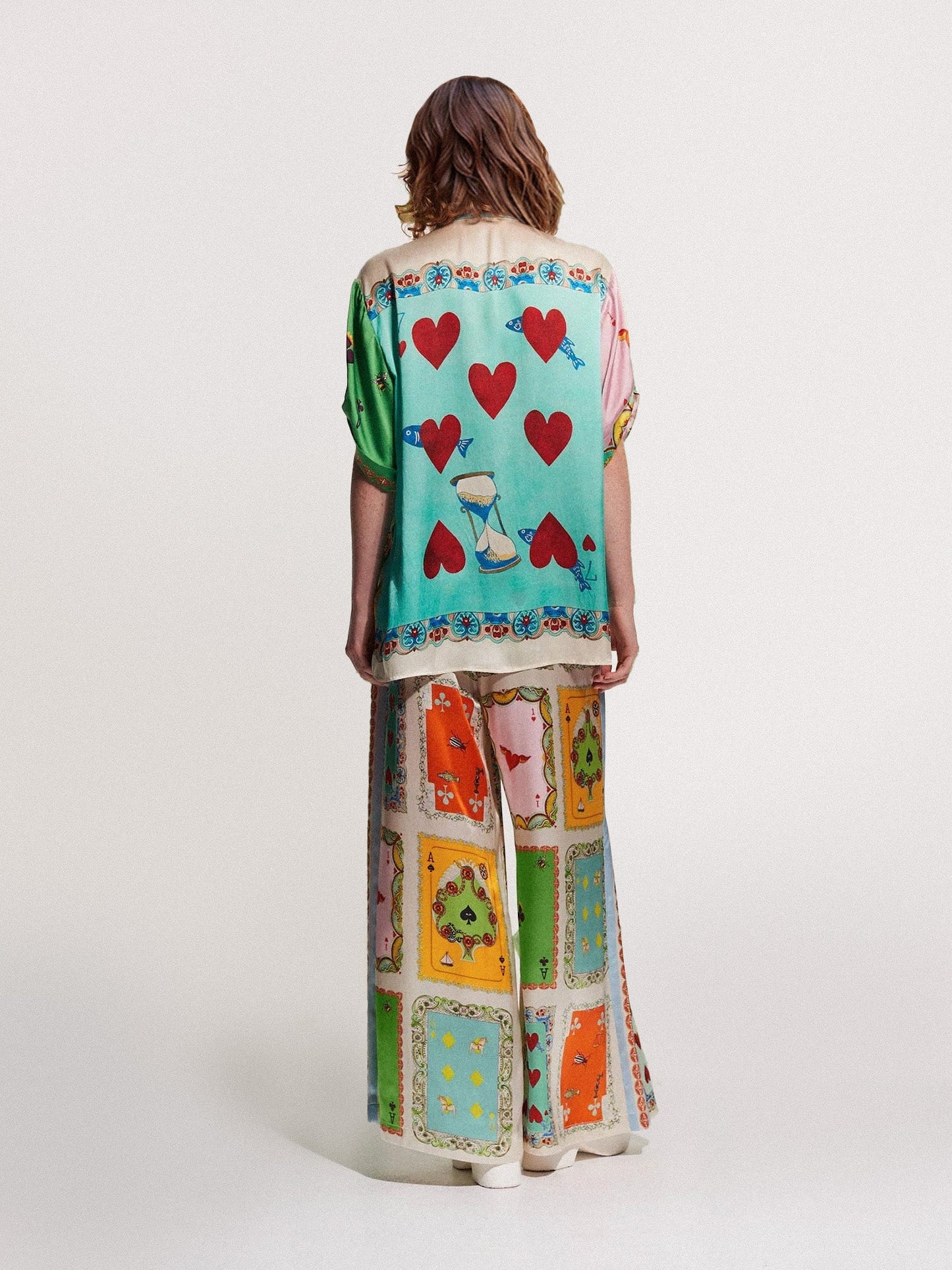 Playing Cards Print Wide-Leg Pants