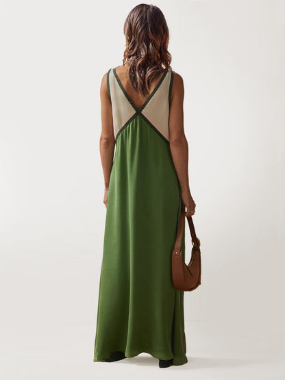 Color Block V-Neck Maxi Dress