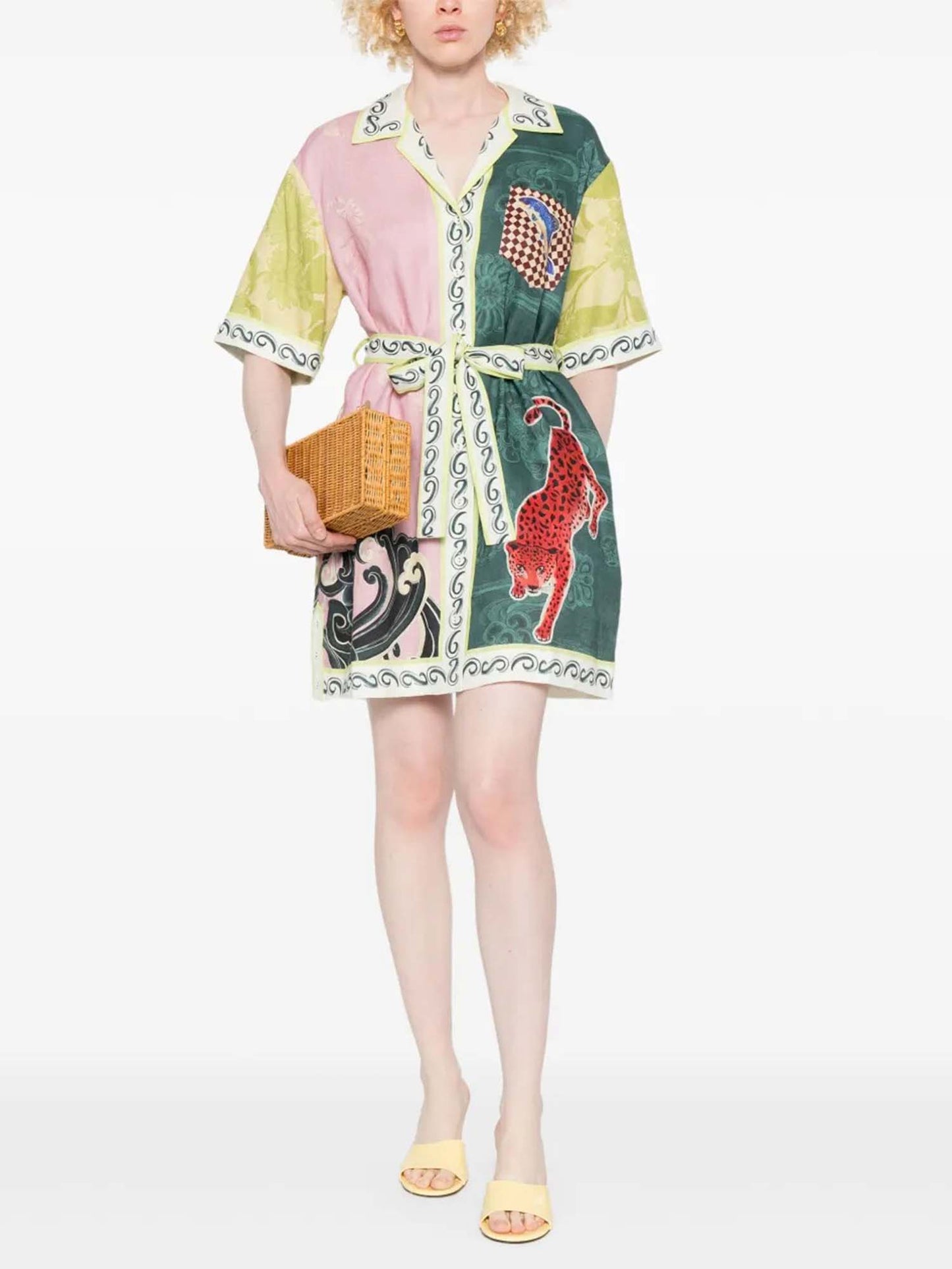 Colorblock Mythical Print Mini Shirt Dress