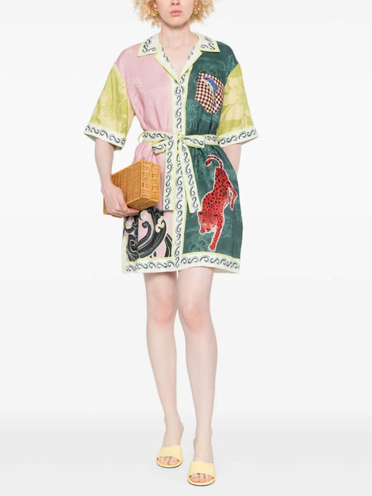 Colorblock Mythical Print Mini Shirt Dress