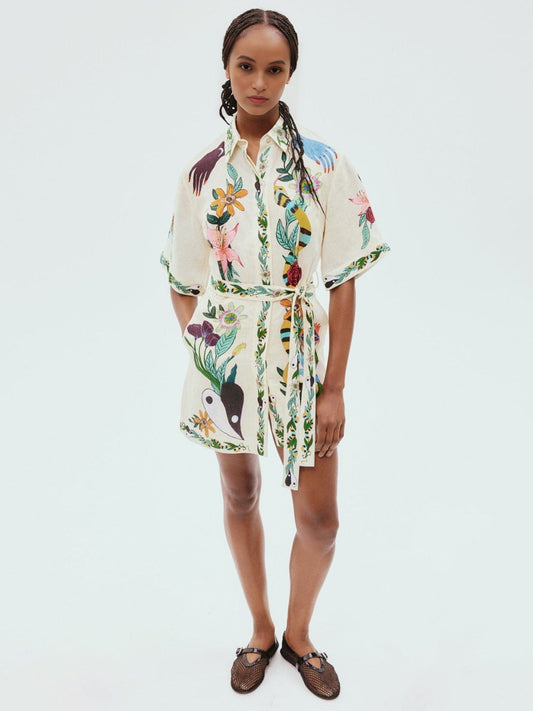 Floral Printed Shirt Dress with Waist Tie