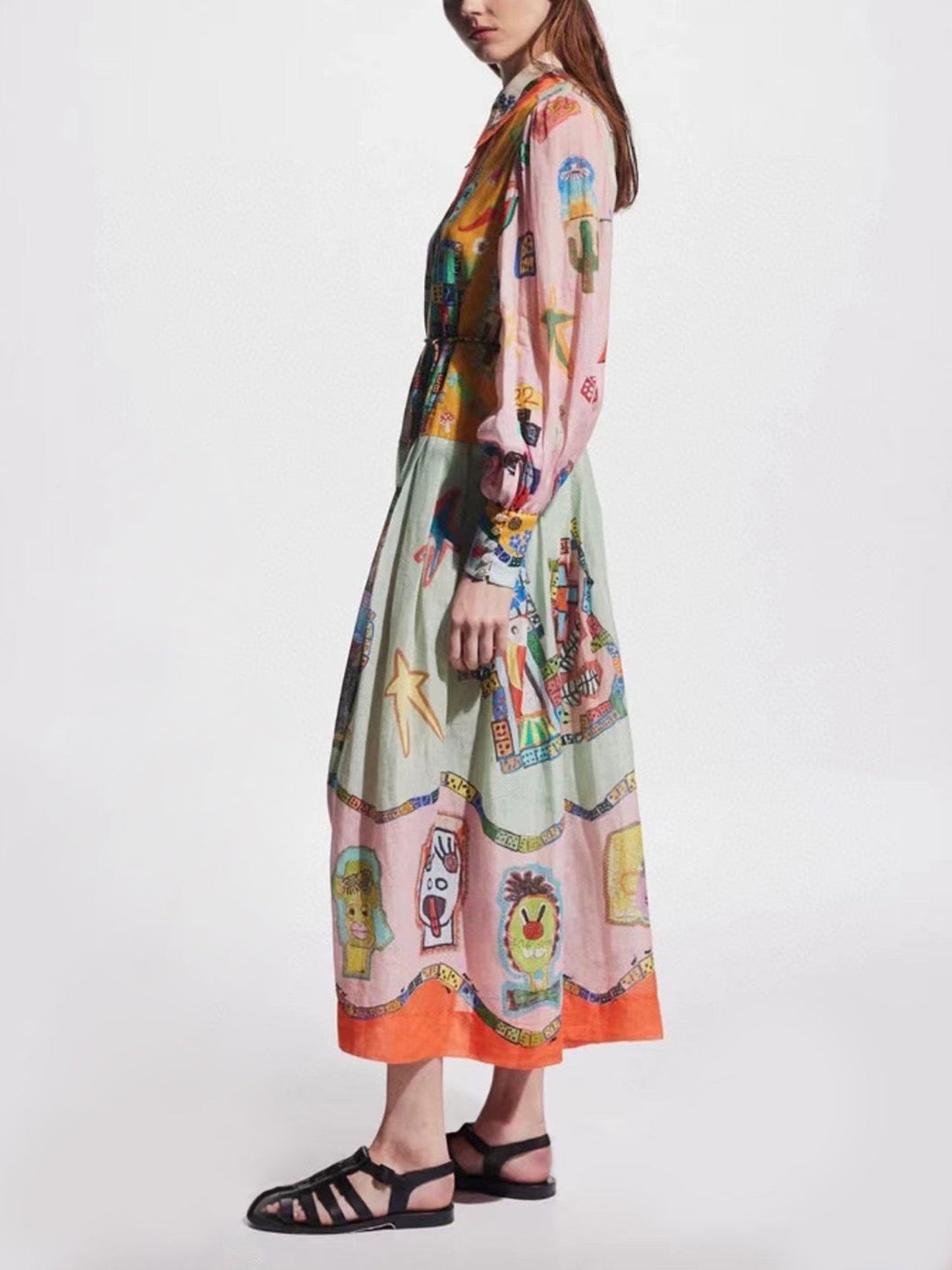 Art-Inspired Printed Midi Dress
