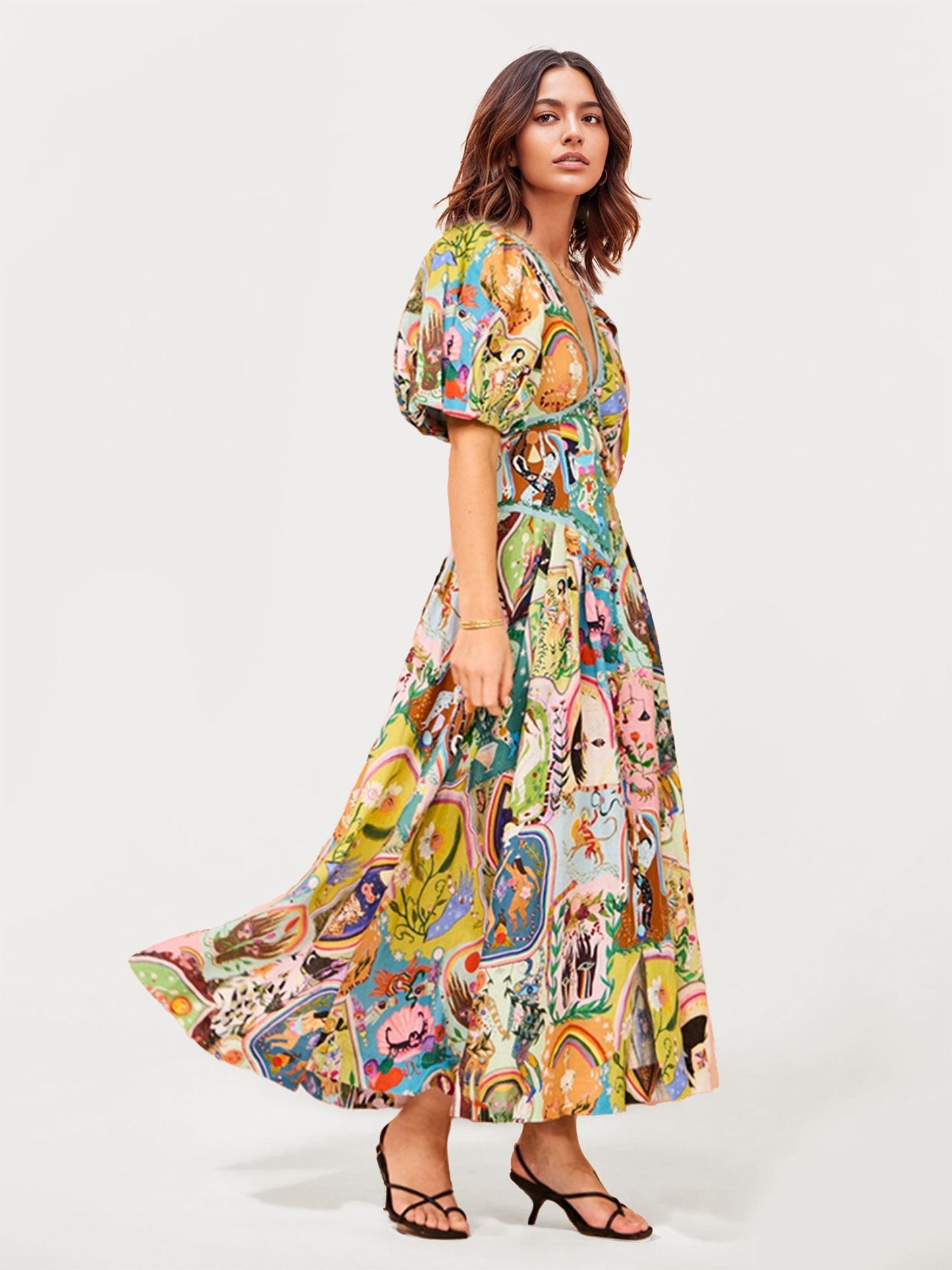 Vibrant Floral Print Maxi Dress