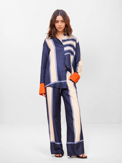 Bold Stripe Print Wide-Leg Pants