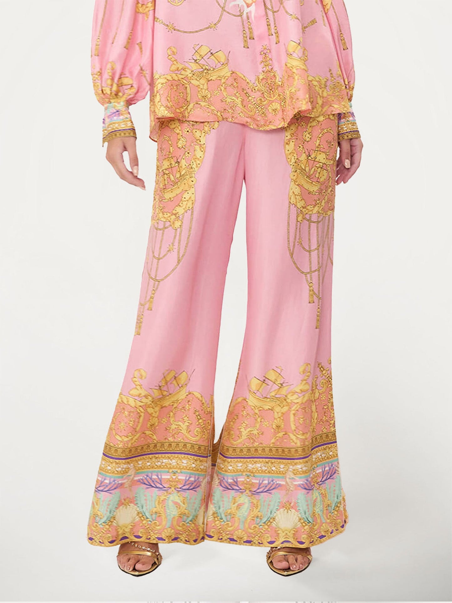 Fish Print Puff-Sleeve-Inspired Pants