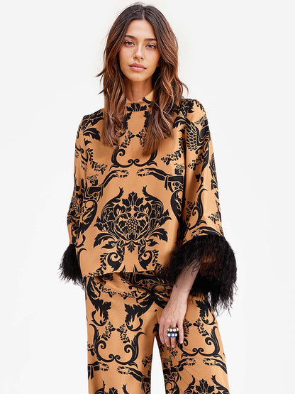 Bohemian Satin Top with Feather Detail