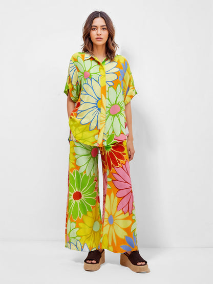 Bold Floral Print Wide-Leg Pants