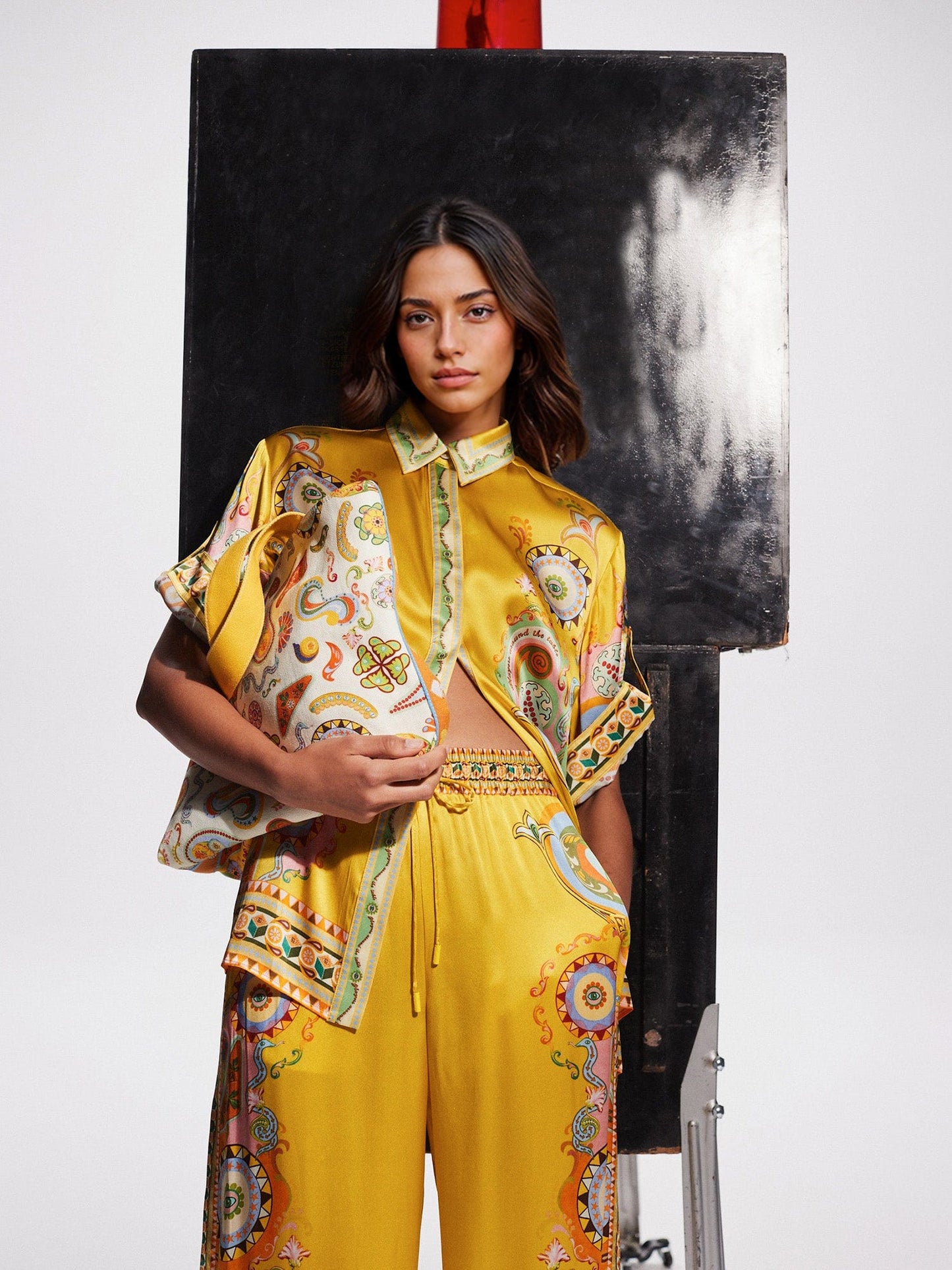 Luxe Satin Cashew Blossom Oversized Shirt