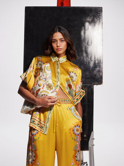 Luxe Satin Cashew Blossom Oversized Shirt