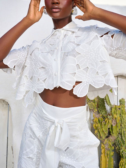 Floral Lace Cut-Out Shirt