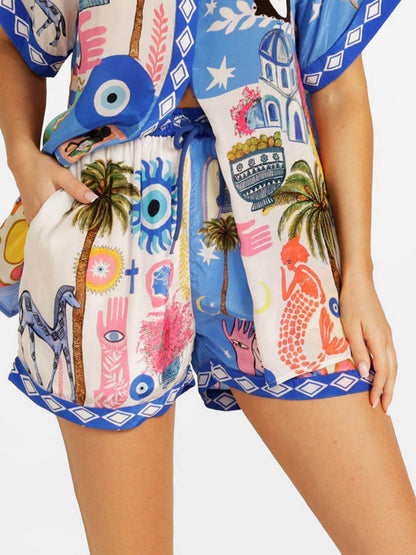 Retro Graphic Print Two-Piece Set